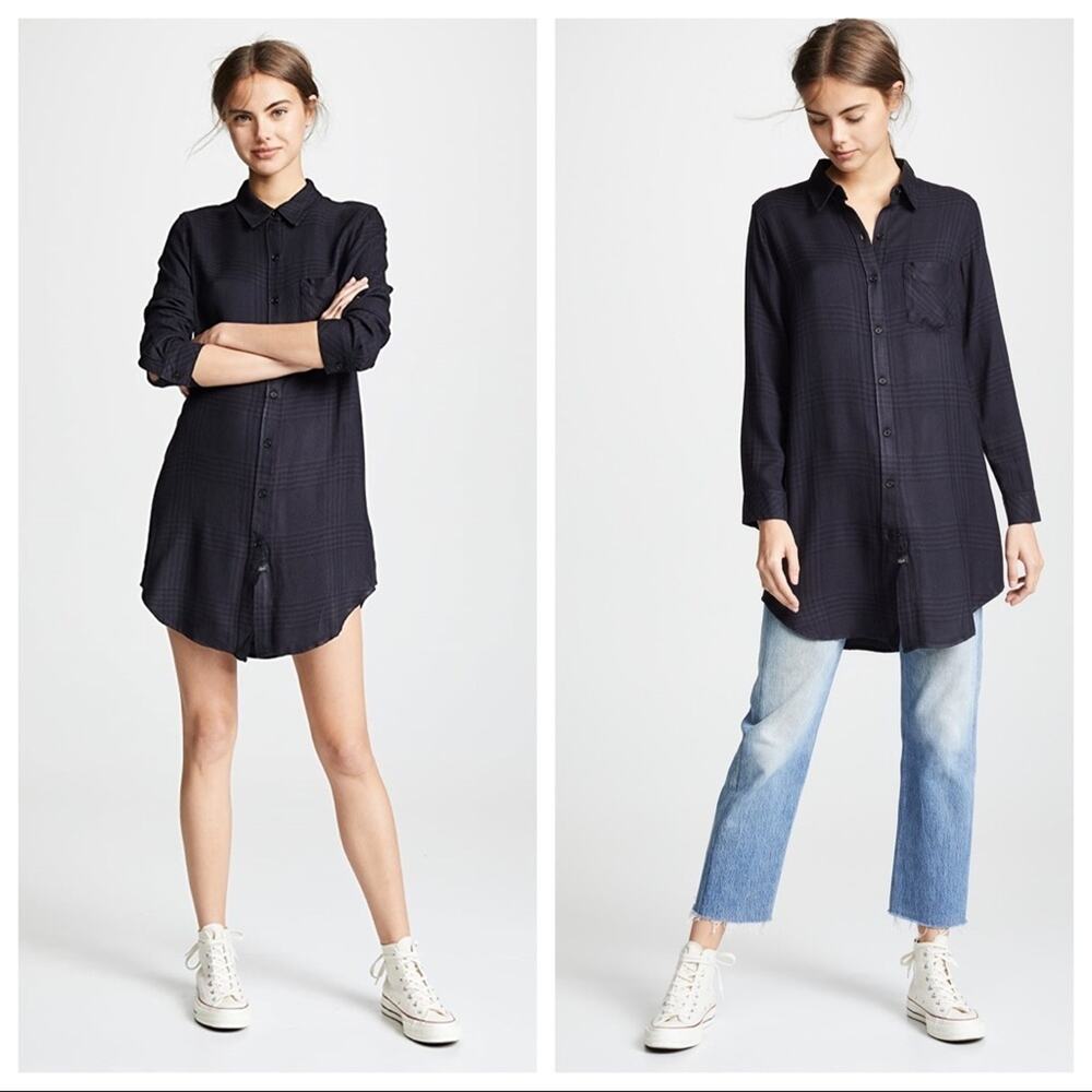Rails Bianca Shirtdress In Charcoal Shadow Size XS NWT Front Button Long Sleeves